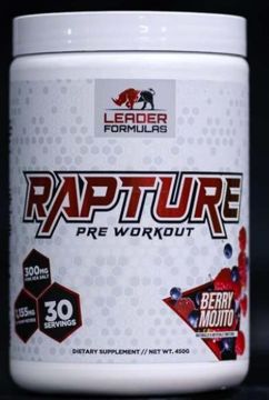 Leader Formulas: Rapture Pre Workout Electric Lemonade Dietary Supplement, 30 servings, NET WT. 450G, UPC# 7 10143 23651 3