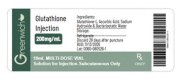 Greenwich Rx Issues Voluntary Nationwide Recall of Compounded Glutathione Due to Elevated Endotoxin Levels
