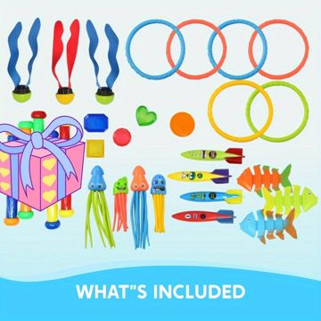 JOYFY 30pcs Diving Pool Toys for Kids - Jumbo Summer Swim Toy Set with Storage Bag, Underwater Fish Games & Water Party Favors for Pool Parties