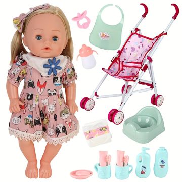 Make Some Noise Baby Doll With Baby Carriage Bottle Urinal Toiletries, Feeding And Toileting, Preschool Enlightenment Games Baby Doll Care Toy Set For Girl Play
