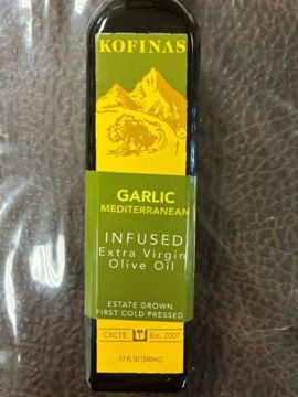 LMSI, LLC: Kofinas Garlic Mediterranean Infused Extra Virgin Olive Oil, packaged in 3.4 fl oz (100mL), 8.5 fl oz (250mL), and 17 fl oz (500mL) glass bottles, UP